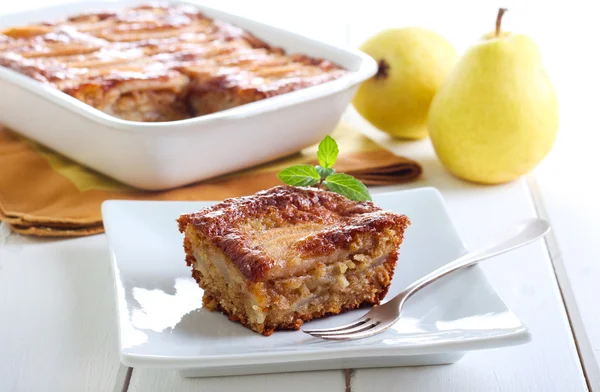 Slice of oatmeal pear cake