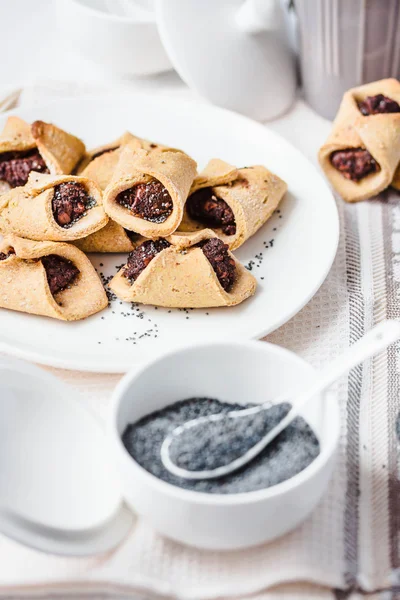 Corn cookies with paste from poppy seeds and dried fruit, select