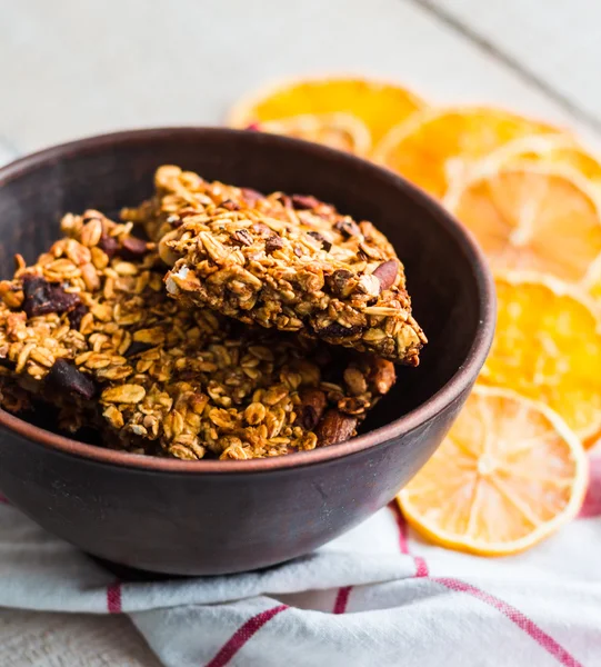 Citrus bars granola with oatmeal, seeds, nuts and dried fruits