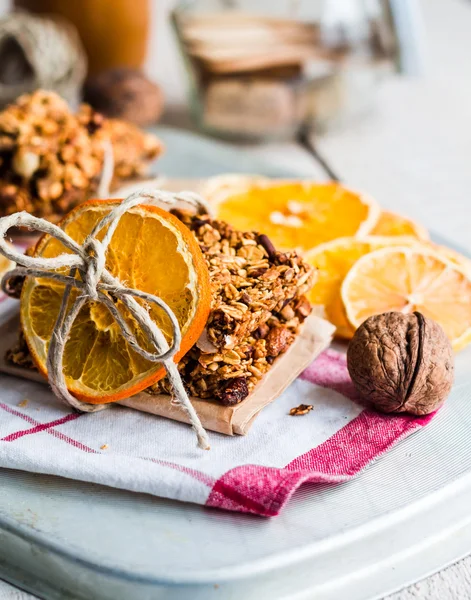 Citrus Homemade granola protein bars with peanut butter, honey