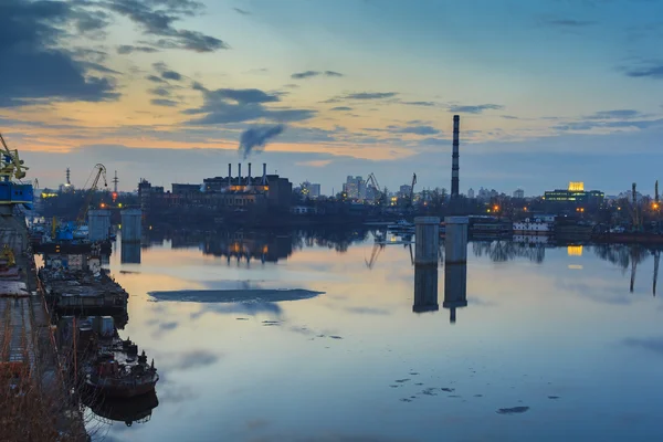 Kiev. Sunset. Industrial area on the banks of the Dnieper