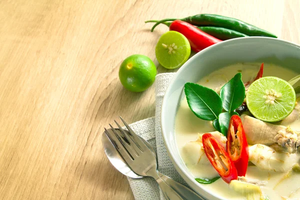Spicy creamy coconut soup with chicken , Thai food called Tom Kh