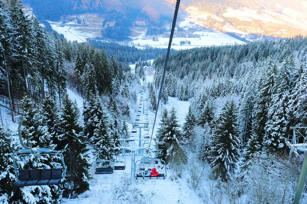 Mountain views from the cable car for skiers