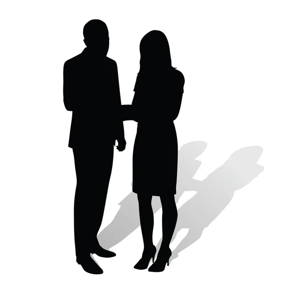 Business people. Man talking to woman. Vector silhouettes with s