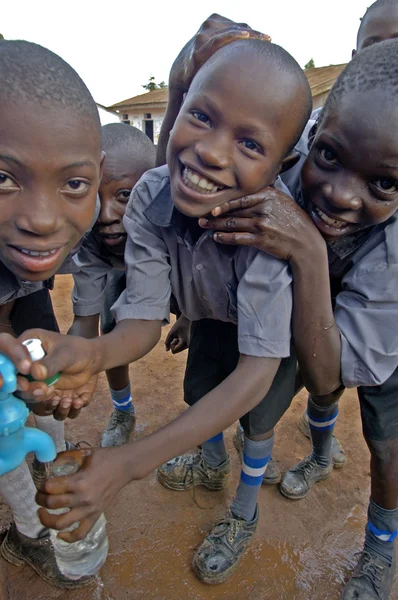 Unidentified children in township school near Kampala.