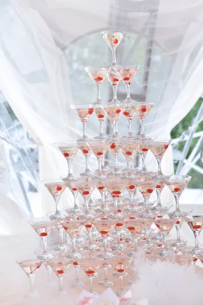 Wedding details a pyramid from shot glasses