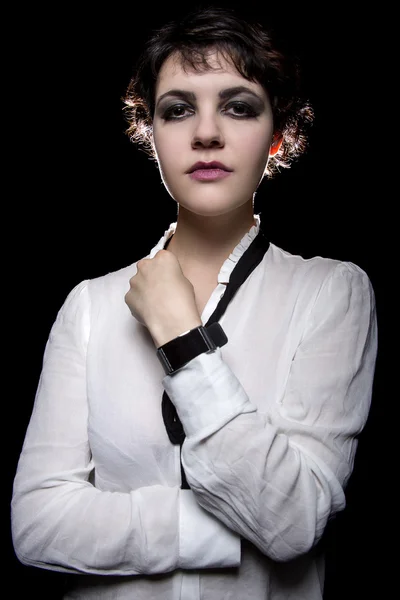 model wearing  smart watch