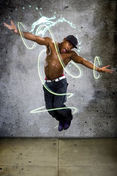 Jumping man stylized with lights