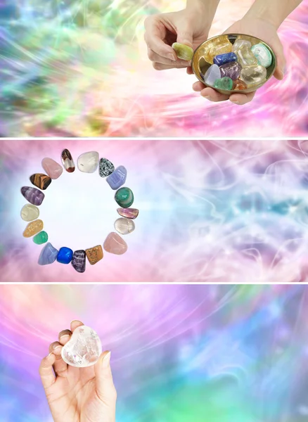 Three different crystal healing banners