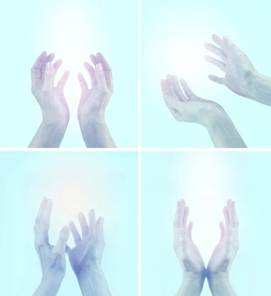 Healing hands on light blue background