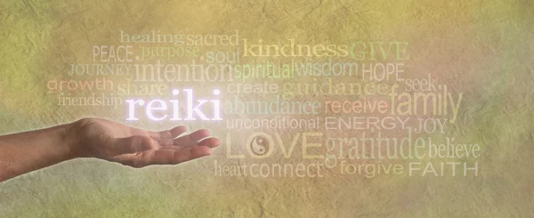 Female Reiki Healer with Healing Word Cloud