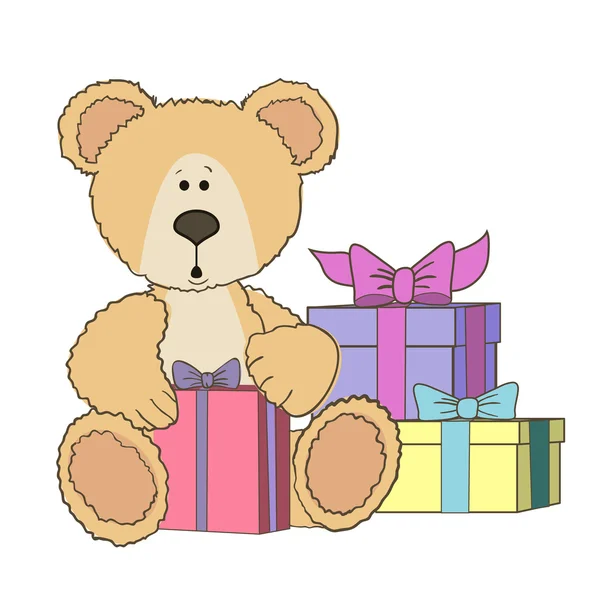 Teddy Bear is sitting with gift box