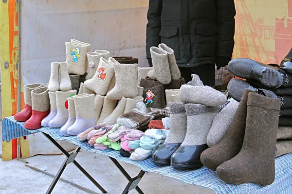 Variety of traditional russian felt boots