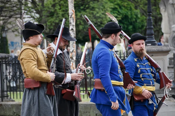 Kosice, Slovakia - May 08, 2016: Musketeers at the city festival.