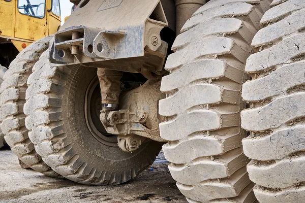 Haul dump truck tire close up