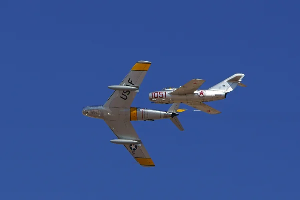 Jet airplane vintage Korean War fighters flying at 2016 El Centro Air Show