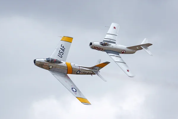 Airplanes Korean War era jets at the 2016 Planes of Fame Air Show in California