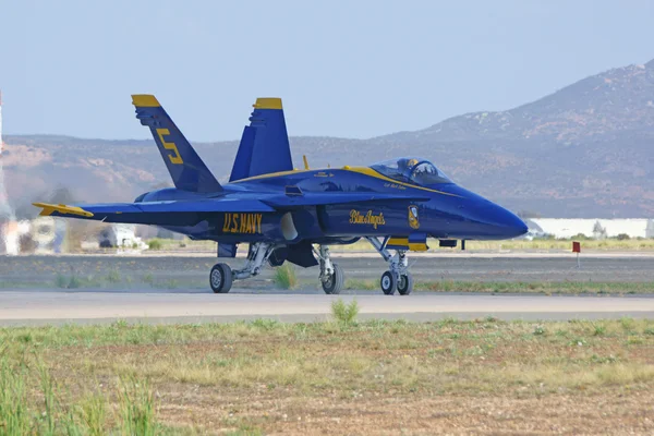 Jet Airplane Blue Angels F-18 Hornet on the runway at 2015 San Diego Air Show