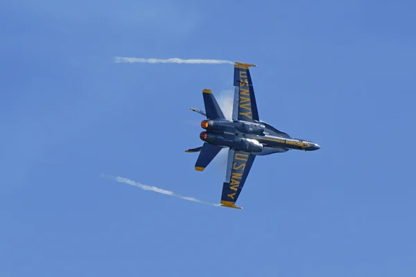 Jet Airplane Blue Angels F-18 Hornet formation break at 2015 Miramar Air Show in San Diego, California