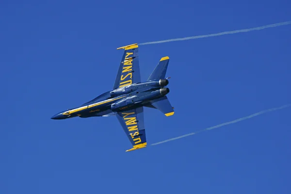 Jet Airplane Blue Angels F-18 Hornet formation break at 2015 Miramar Air Show in San Diego, California