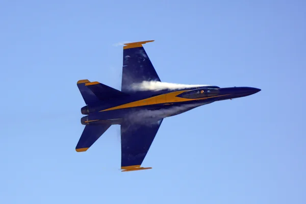 Jet Blue Angels F-18 Hornet aircraft flying at 2015 Miramar Air Show in San Diego, California