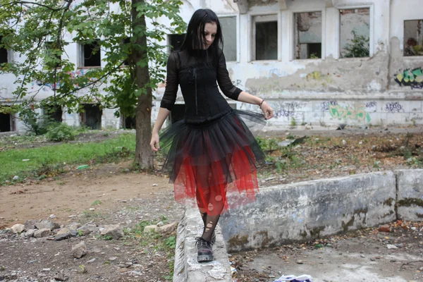 Beautiful Goth Girl walks