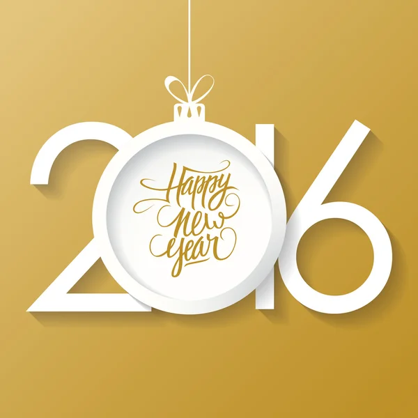 Creative happy new year 2016 text design with christmas ball. Happy new year hand drawn text design.