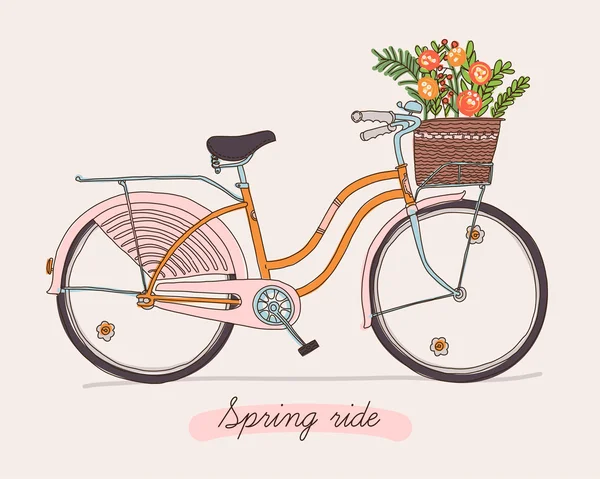 Retro bicycle with spring flowers.