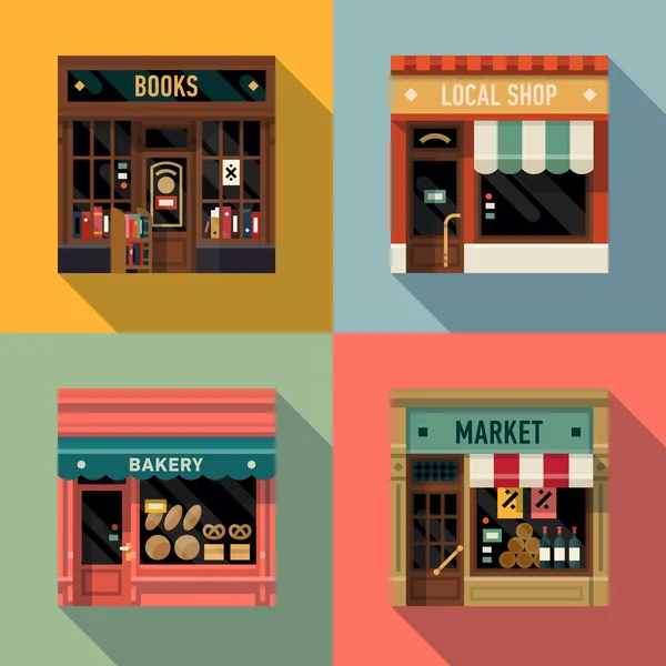 Small business icons with store facades
