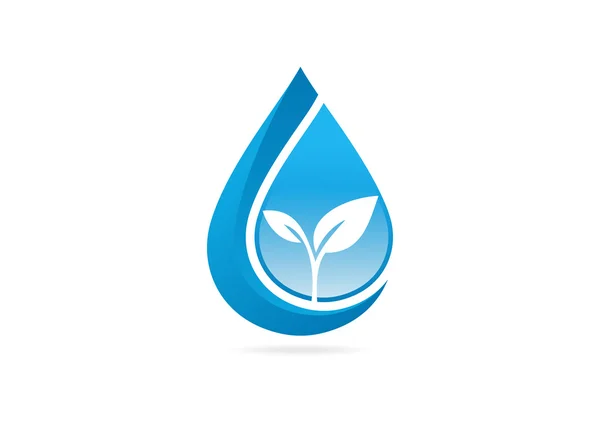 Fresh waterdrop leaf growth logo design symbol vector