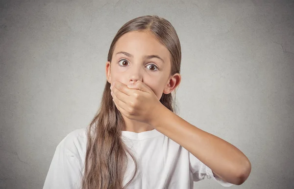 Girl looking surprised shocked with hand covering mouth