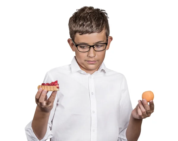Young man with glasses deciding on diet