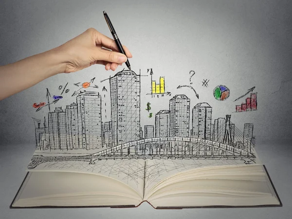 Hand drawing city skyline business concept