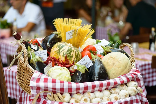 Vegetable basket outside restaurant