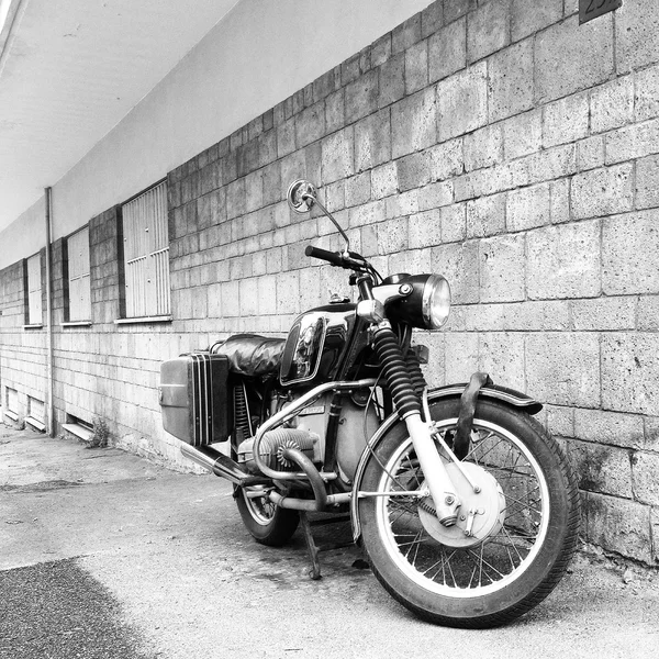 BMW motorcycle, black and white