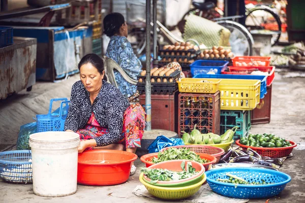 Hanoi, Vietnam - January 20, 2014: Vietnamese street market sell