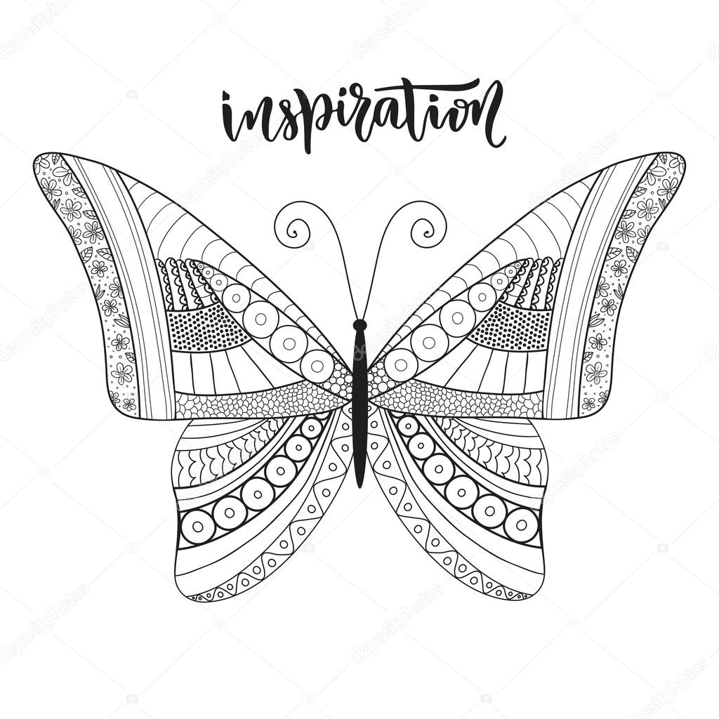 Dise Zentangle Mariposa Con Letras Vector Dise Zentangle Mariposa Con Letras Vector