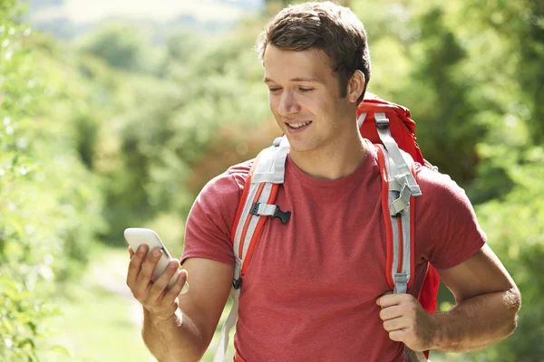 Man Checking Location With Mobile Phone On Hike