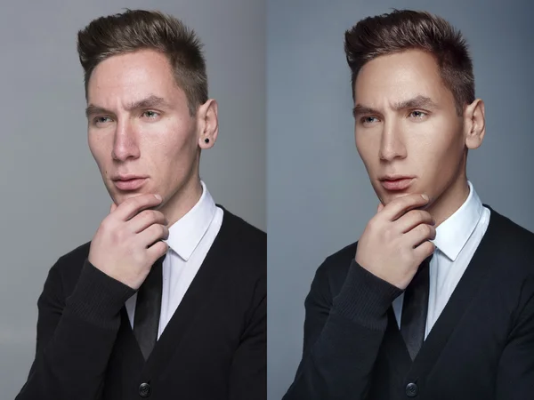 Man before and after retouch