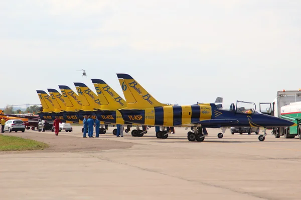 Zhukovsky. Moscow region. Russia, August  28, 2015  International Aerospace Salon -2015. Aircraft L-39 aerobatic team the Baltic bees on parking