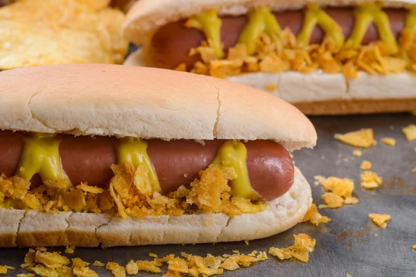 Fresh friable hotdogs with mustard