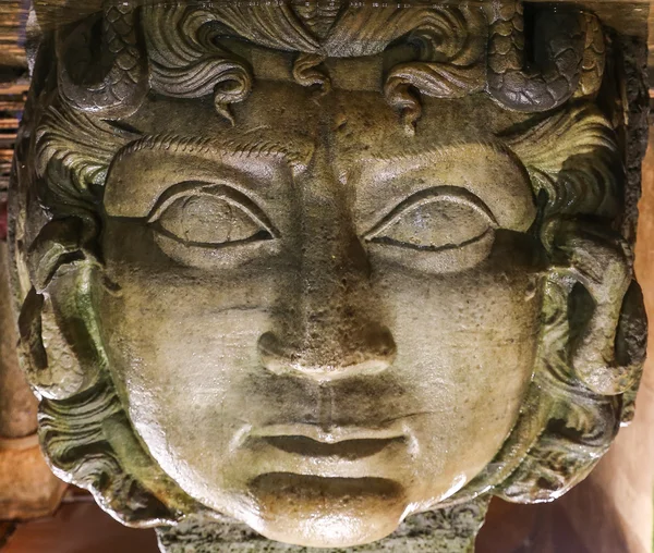 Medusa column base in Basilica Cistern, Istanbul City