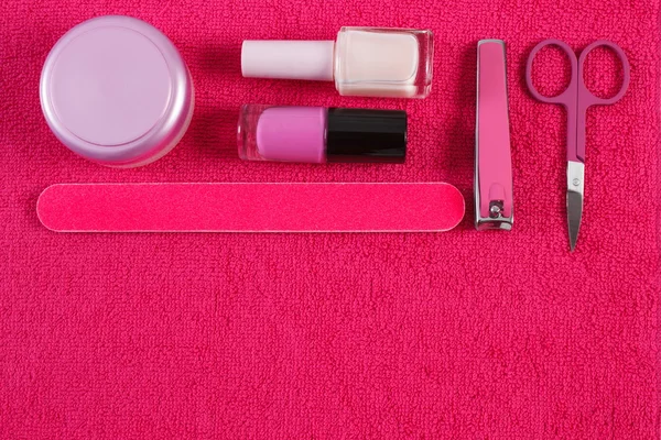 Cosmetics and accessories for manicure or pedicure, concept of nail care