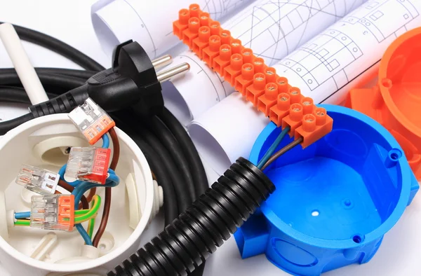 Components for electrical installations and rolls of diagrams