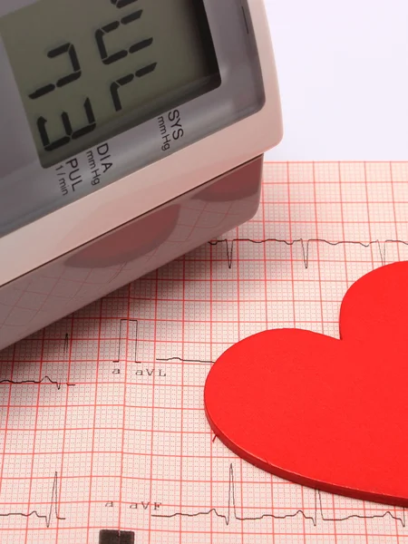 Heart shape and blood pressure monitor on electrocardiogram