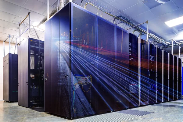 Double exposure mainframe room with road traffic