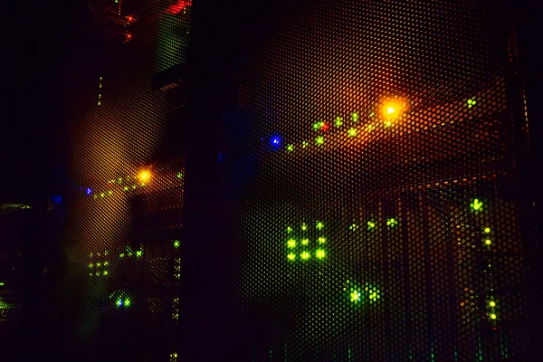 Light indicators on the mainframe data center in the dark