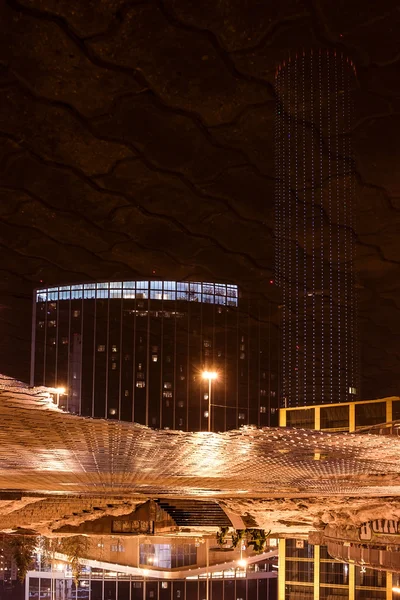 Reflection upside down Yekaterinburg city center night winter lights deserted