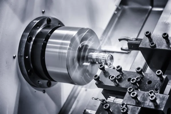 Metal gear turning, CNC milling machine close-up