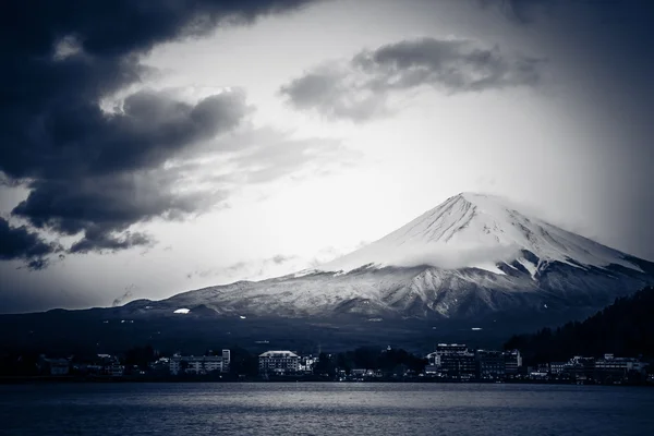 Sacred mountain of Fuji on  top covered with snow in Japan.